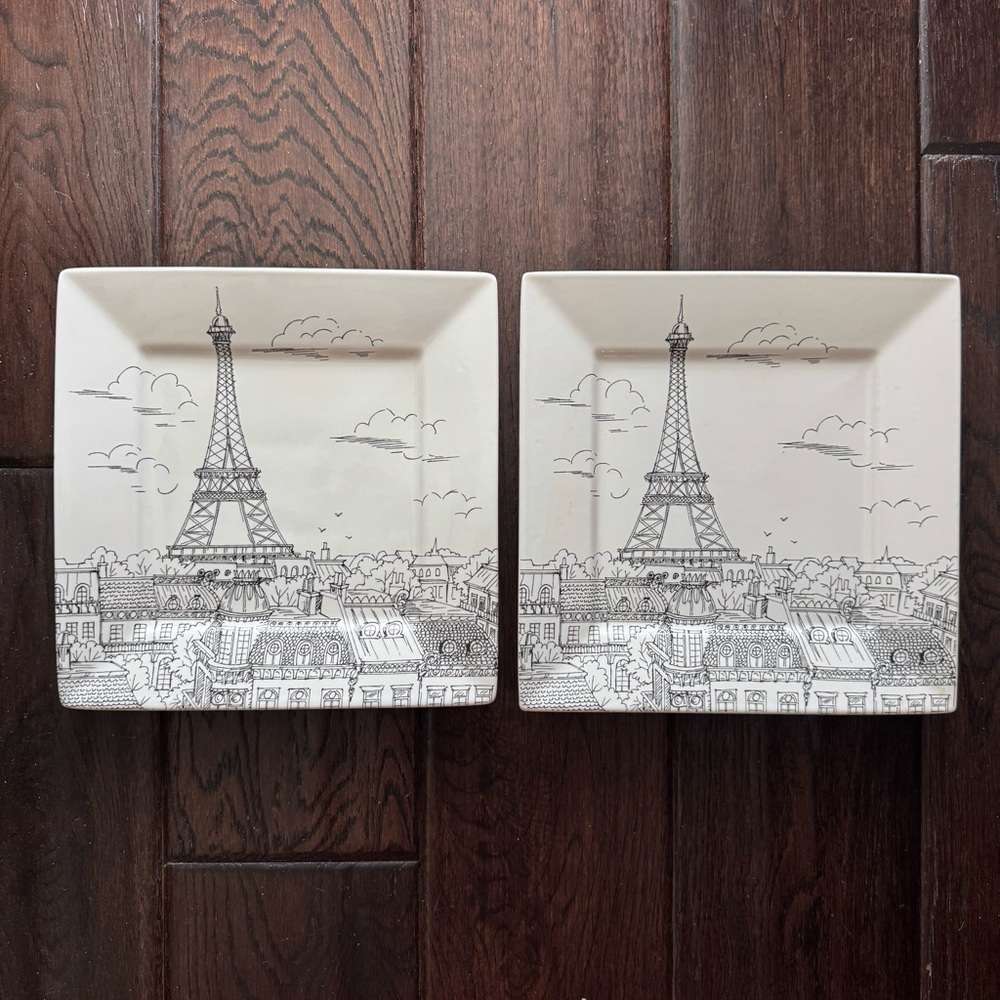 222 Fifth City Scenes - TWO Salad Plates with Paris Eiffel Tower